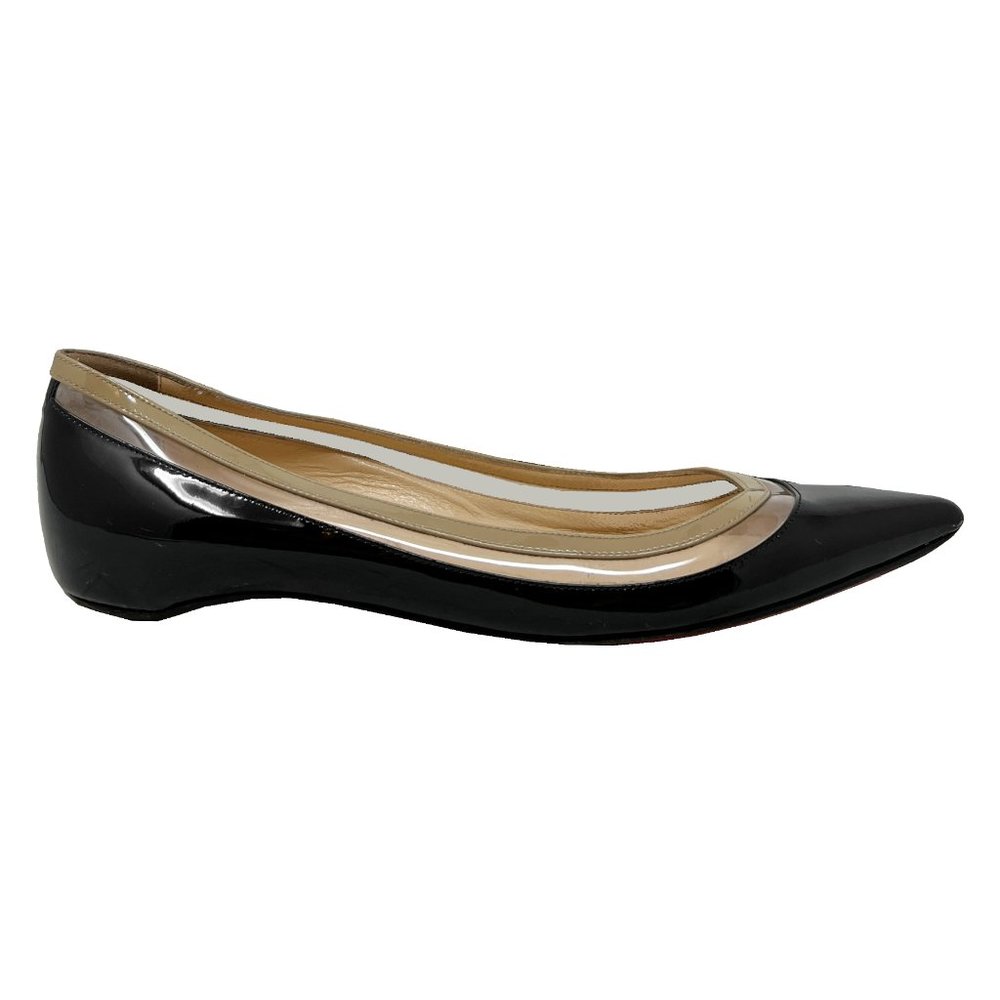 Christian Louboutin Shoes Paulina Black Tan Patent Leather PVC Pointed Toe Flats - Picture 5 of 9